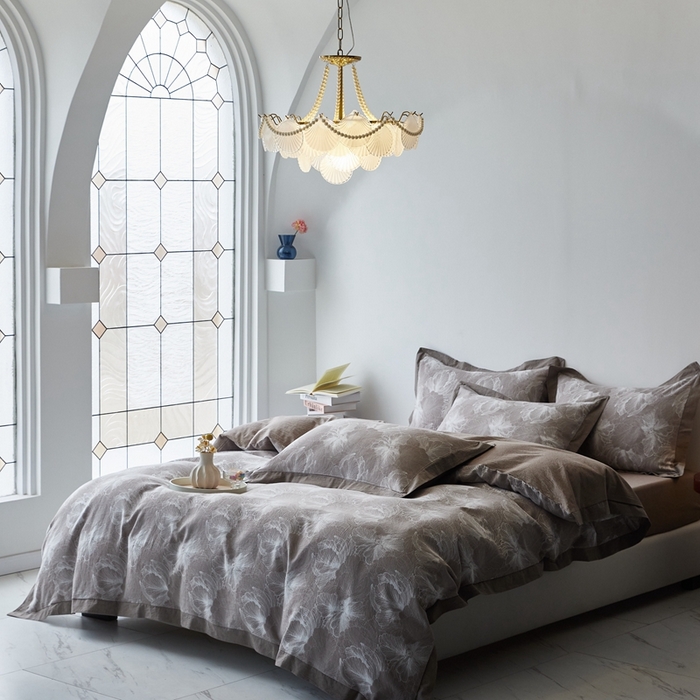 91家纺网 家纺一手货源 找家纺 安莱生活 2023新品双层纱大提花高奢工艺款四件套-国色天香系列 国色天香--浅灰