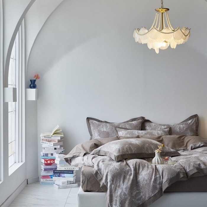 91家纺网 家纺一手货源 找家纺 安莱生活 2023新品双层纱大提花高奢工艺款四件套-国色天香系列 国色天香--浅灰