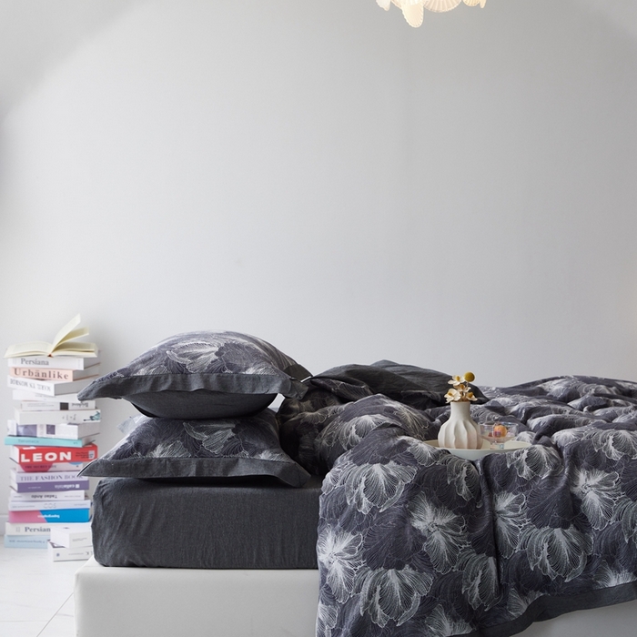 91家纺网 家纺一手货源 找家纺 安莱生活 2023新品双层纱大提花高奢工艺款四件套-国色天香系列 国色天香--深灰