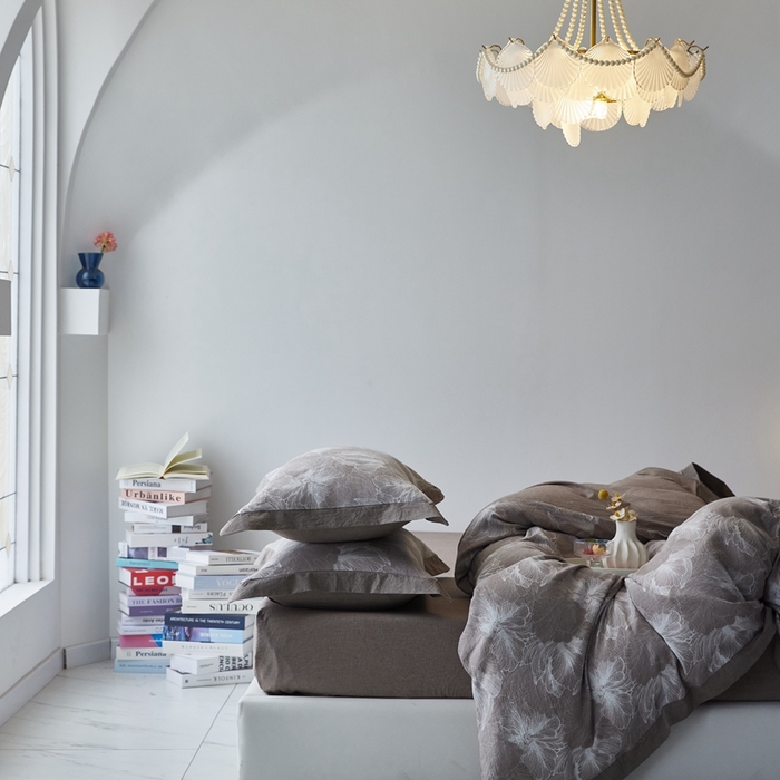 91家纺网 家纺一手货源 找家纺 安莱生活 2023新品双层纱大提花高奢工艺款四件套-国色天香系列 国色天香--浅灰