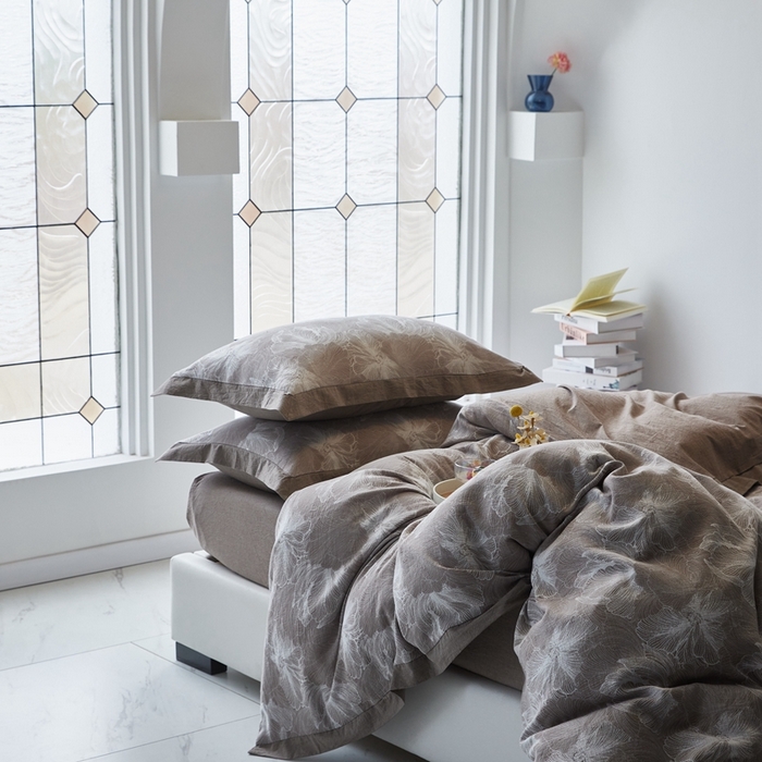 91家纺网 家纺一手货源 找家纺 安莱生活 2023新品双层纱大提花高奢工艺款四件套-国色天香系列 国色天香--浅灰