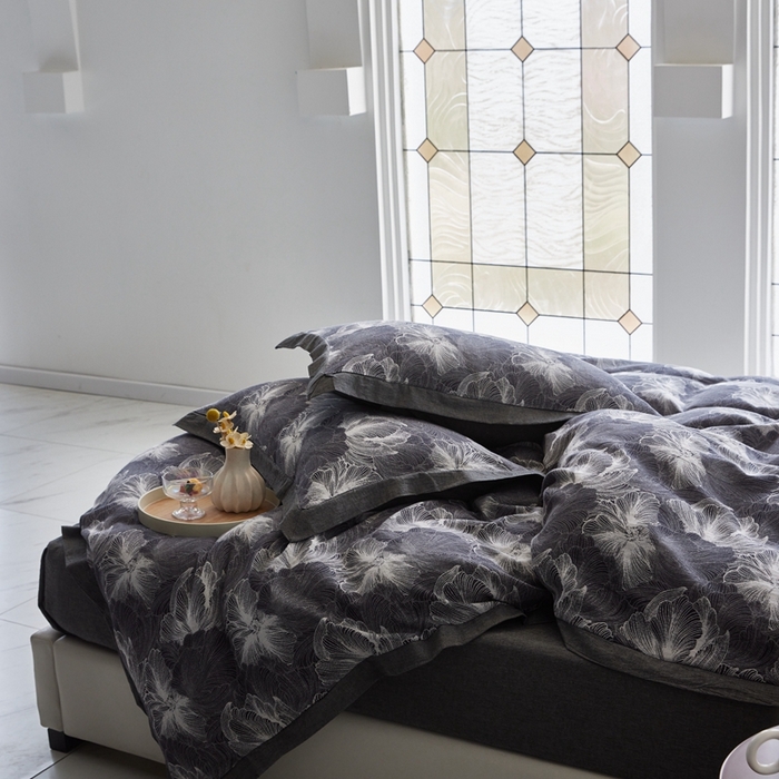 91家纺网 家纺一手货源 找家纺 安莱生活 2023新品双层纱大提花高奢工艺款四件套-国色天香系列 国色天香--深灰