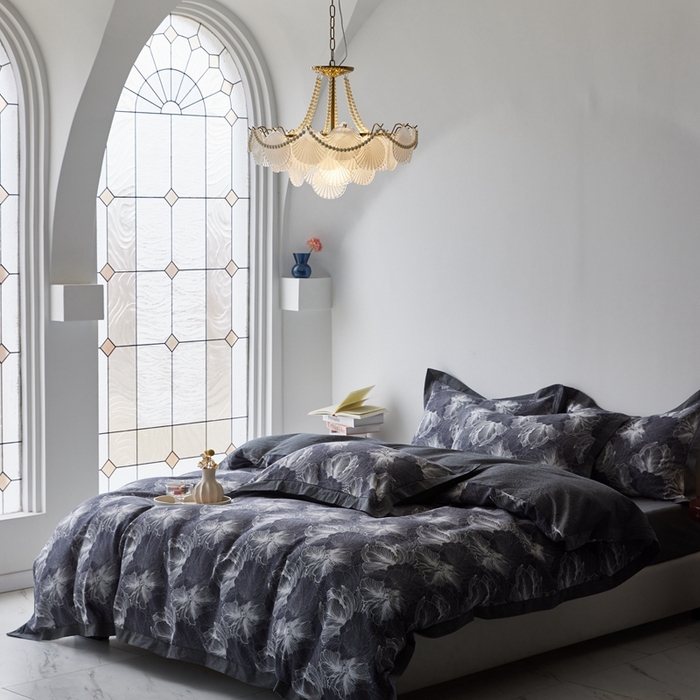 91家纺网 家纺一手货源 找家纺 安莱生活 2023新品双层纱大提花高奢工艺款四件套-国色天香系列 国色天香--深灰