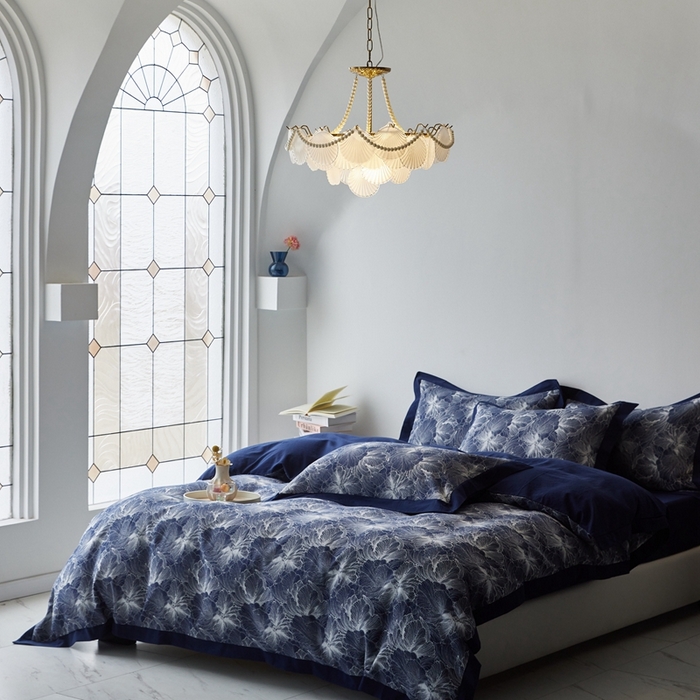 91家纺网 家纺一手货源 找家纺 安莱生活 2023新品双层纱大提花高奢工艺款四件套-国色天香系列 国色天香--深蓝