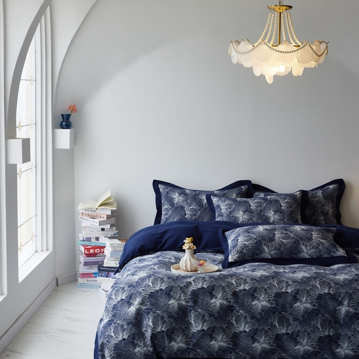 91家纺网 家纺一手货源 找家纺 安莱生活 2023新品双层纱大提花高奢工艺款四件套-国色天香系列 国色天香--深蓝