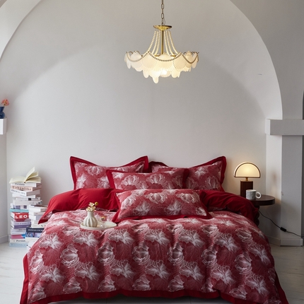 91家纺网 家纺一手货源 找家纺 （总）安莱生活 2023新品双层纱大提花高奢工艺款四件套-国色天香系列