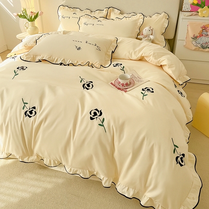 韩都家居 2023新款花边刺绣玫瑰之约系列四件套 玫瑰之约-黑