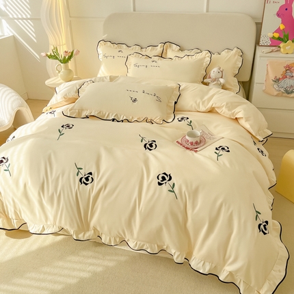 91家纺网 家纺一手货源 找家纺 （总）韩都家居 2023新款花边刺绣玫瑰之约系列四件套