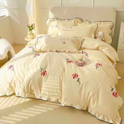 91家纺网 家纺一手货源 找家纺 （总）韩都家居 2023新款花边刺绣玫瑰之约系列四件套