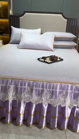 91家纺网 家纺一手货源 找家纺 罗艺轩 2024新款可拆卸床裙款冰藤席 富贵旺族-紫