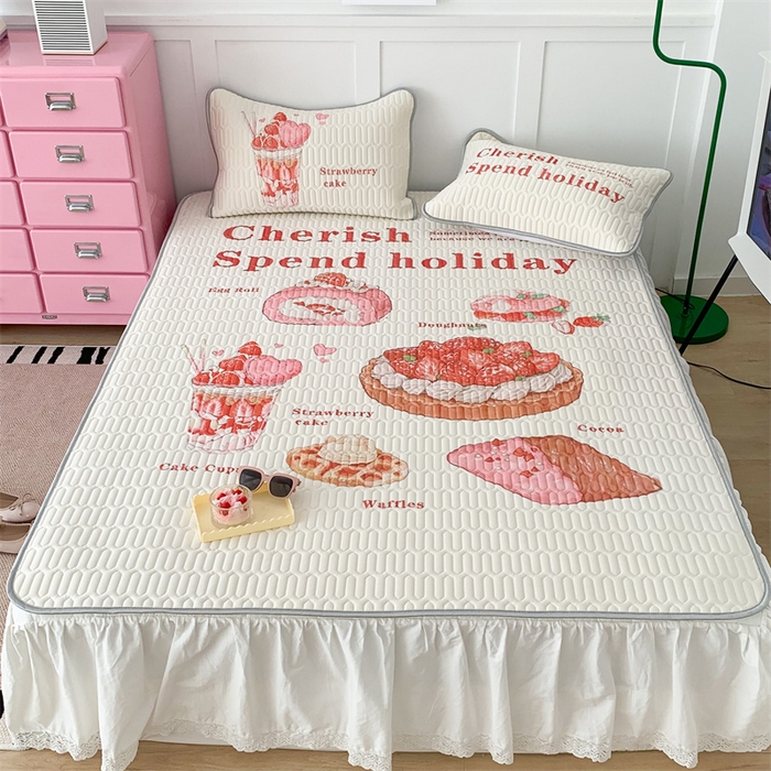 91家纺网 家纺一手货源 找家纺 昔可家纺 2023新款ins创意风乳胶凉席 草莓派