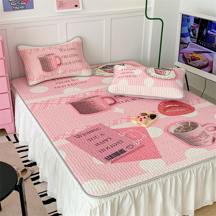 91家纺网 家纺一手货源 找家纺 昔可家纺 2023新款ins创意风乳胶凉席 粉嘟嘟下午茶