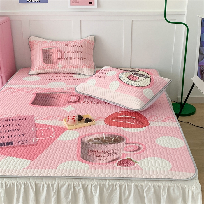 91家纺网 家纺一手货源 找家纺 昔可家纺 2023新款ins创意风乳胶凉席 粉嘟嘟下午茶