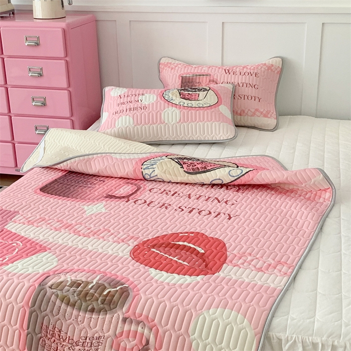 91家纺网 家纺一手货源 找家纺 昔可家纺 2023新款ins创意风乳胶凉席 粉嘟嘟下午茶