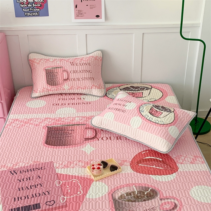 91家纺网 家纺一手货源 找家纺 昔可家纺 2023新款ins创意风乳胶凉席 粉嘟嘟下午茶