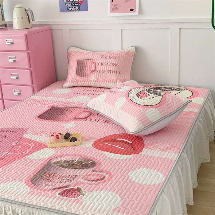 91家纺网 家纺一手货源 找家纺 昔可家纺 2023新款ins创意风乳胶凉席 粉嘟嘟下午茶