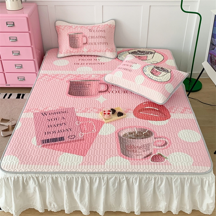 91家纺网 家纺一手货源 找家纺 昔可家纺 2023新款ins创意风乳胶凉席 粉嘟嘟下午茶