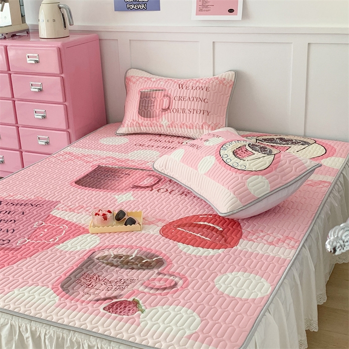 91家纺网 家纺一手货源 找家纺 昔可家纺 2023新款ins创意风乳胶凉席 粉嘟嘟下午茶