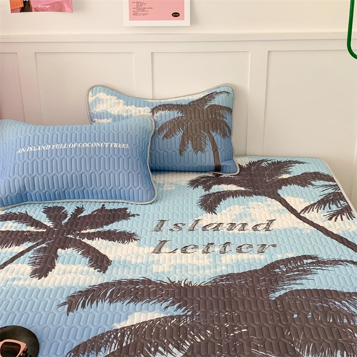 91家纺网 家纺一手货源 找家纺 昔可家纺 2023新款ins创意风乳胶凉席 海岛椰树