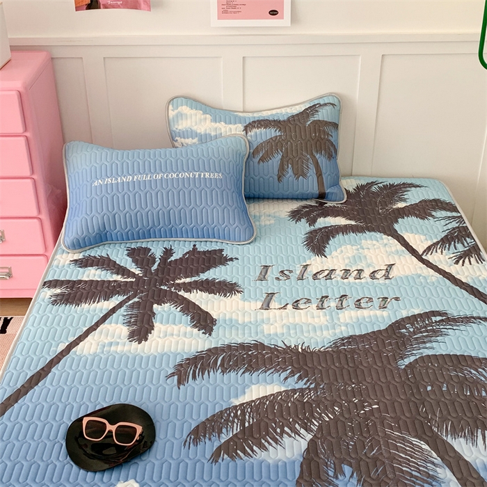 91家纺网 家纺一手货源 找家纺 昔可家纺 2023新款ins创意风乳胶凉席 海岛椰树