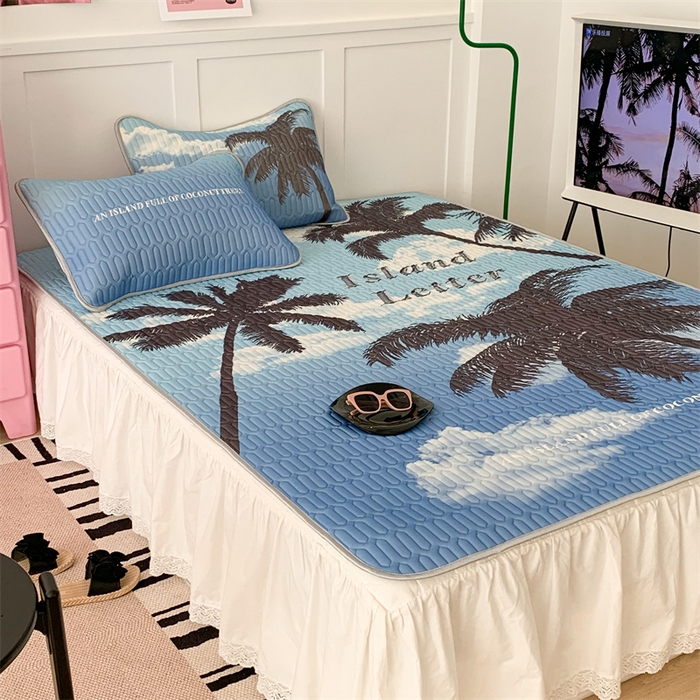 91家纺网 家纺一手货源 找家纺 昔可家纺 2023新款ins创意风乳胶凉席 海岛椰树