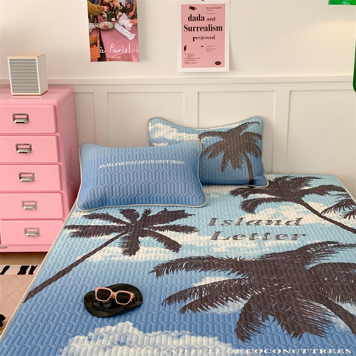 91家纺网 家纺一手货源 找家纺 昔可家纺 2023新款ins创意风乳胶凉席 海岛椰树