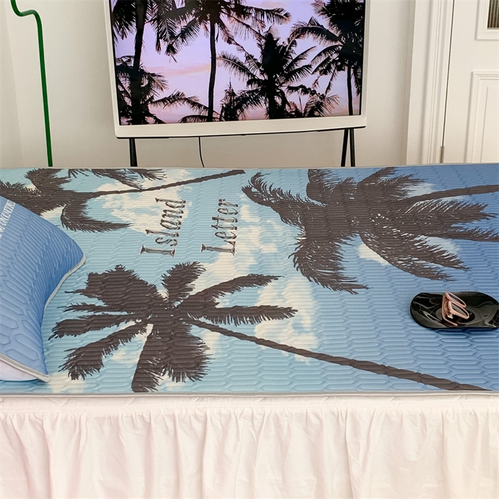 91家纺网 家纺一手货源 找家纺 昔可家纺 2023新款ins创意风乳胶凉席 海岛椰树