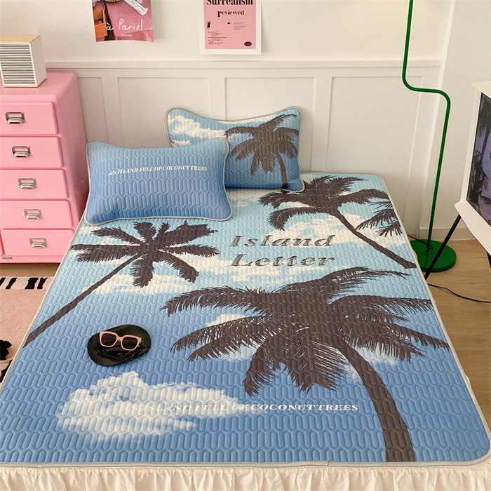 91家纺网 家纺一手货源 找家纺 昔可家纺 2023新款ins创意风乳胶凉席 海岛椰树