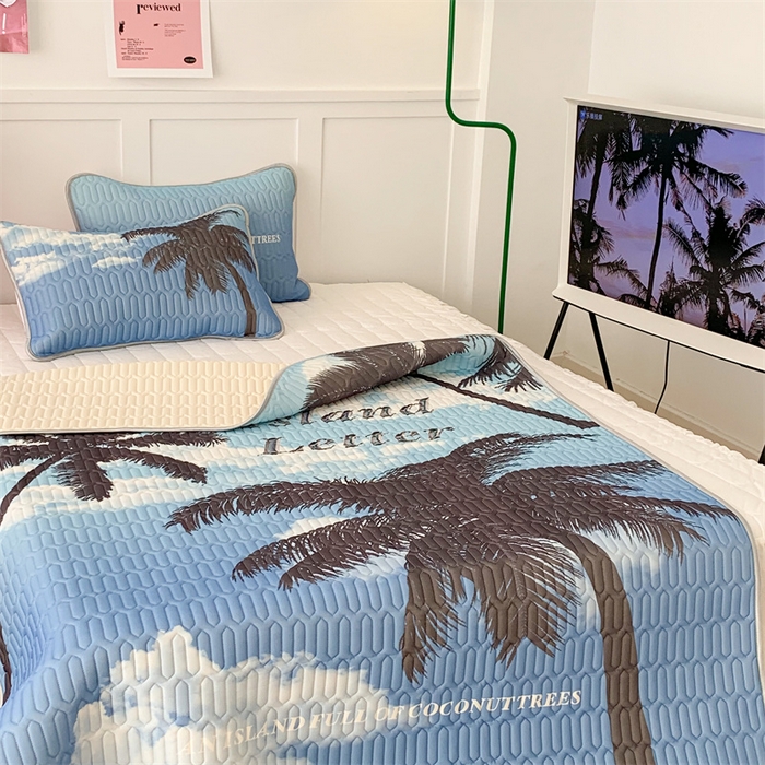 91家纺网 家纺一手货源 找家纺 昔可家纺 2023新款ins创意风乳胶凉席 海岛椰树