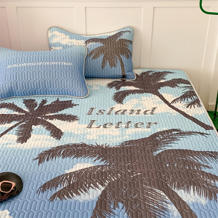 91家纺网 家纺一手货源 找家纺 昔可家纺 2023新款ins创意风乳胶凉席 海岛椰树