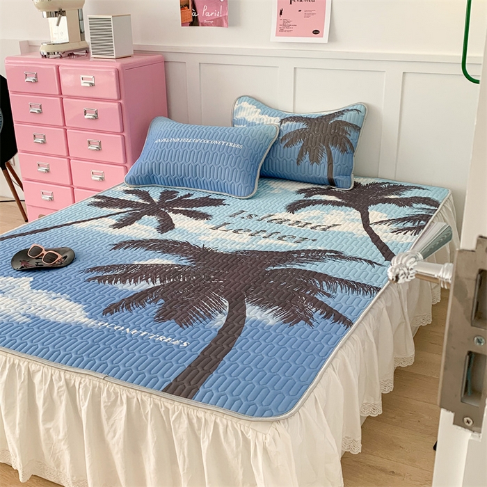 91家纺网 家纺一手货源 找家纺 昔可家纺 2023新款ins创意风乳胶凉席 海岛椰树