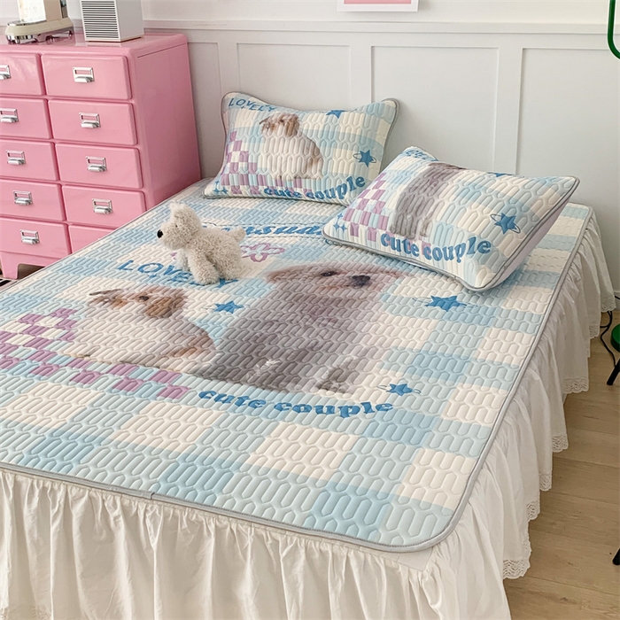 91家纺网 家纺一手货源 找家纺 昔可家纺 2023新款ins创意风乳胶凉席 蓝格宠物