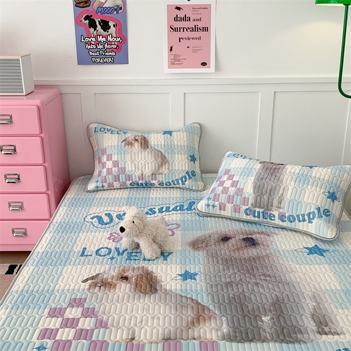 91家纺网 家纺一手货源 找家纺 昔可家纺 2023新款ins创意风乳胶凉席 蓝格宠物