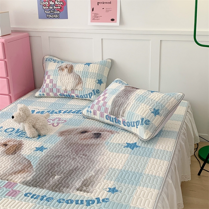 91家纺网 家纺一手货源 找家纺 昔可家纺 2023新款ins创意风乳胶凉席 蓝格宠物