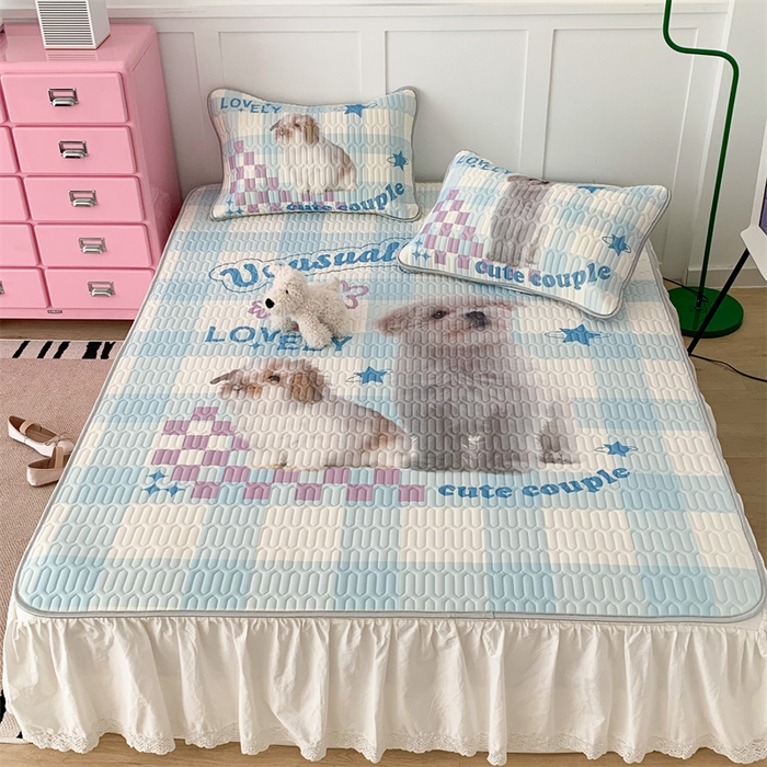 91家纺网 家纺一手货源 找家纺 昔可家纺 2023新款ins创意风乳胶凉席 蓝格宠物