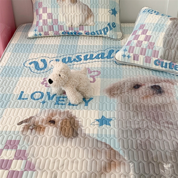 91家纺网 家纺一手货源 找家纺 昔可家纺 2023新款ins创意风乳胶凉席 蓝格宠物