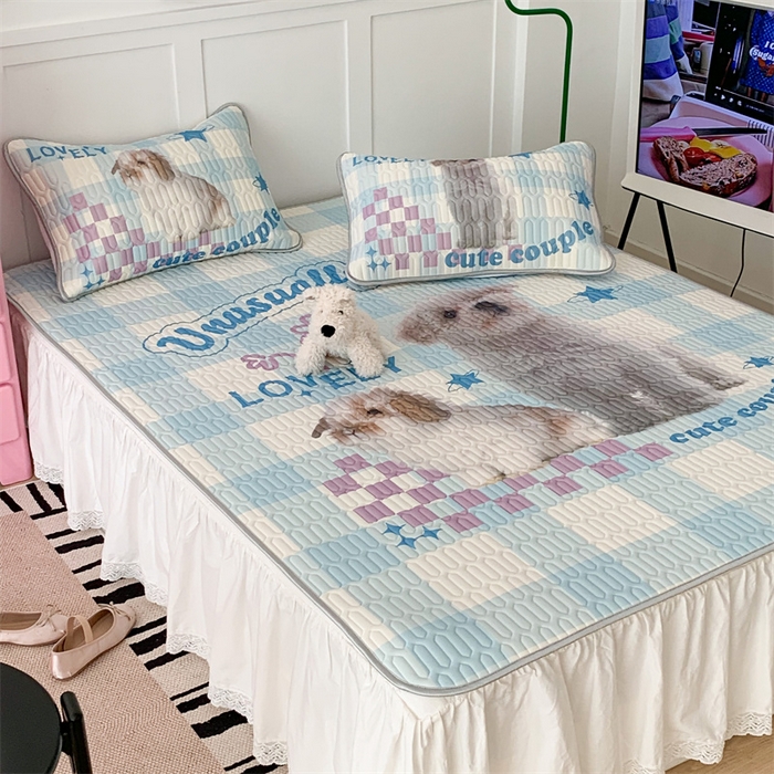 91家纺网 家纺一手货源 找家纺 昔可家纺 2023新款ins创意风乳胶凉席 蓝格宠物