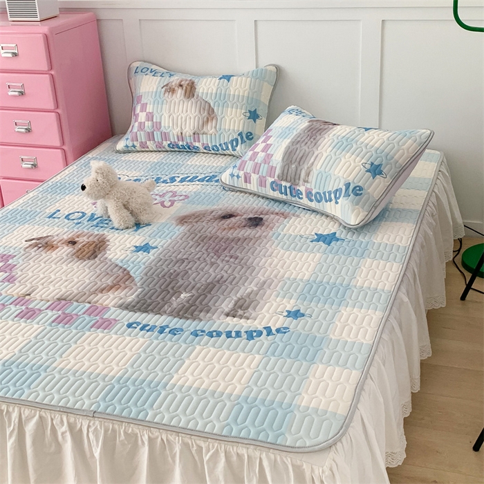 91家纺网 家纺一手货源 找家纺 昔可家纺 2023新款ins创意风乳胶凉席 蓝格宠物