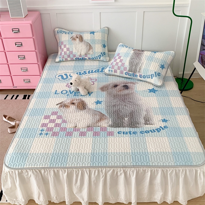 91家纺网 家纺一手货源 找家纺 昔可家纺 2023新款ins创意风乳胶凉席 蓝格宠物