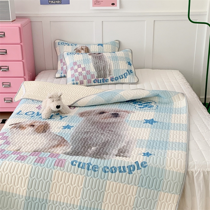 91家纺网 家纺一手货源 找家纺 昔可家纺 2023新款ins创意风乳胶凉席 蓝格宠物