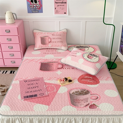 91家纺网 家纺一手货源 找家纺 昔可家纺 2023新款ins创意风乳胶凉席 粉嘟嘟下午茶