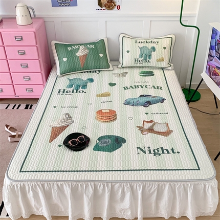 91家纺网 家纺一手货源 找家纺 昔可家纺 2023新款ins创意风乳胶凉席 复古老爷车