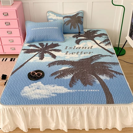 91家纺网 家纺一手货源 找家纺 昔可家纺 2023新款ins创意风乳胶凉席 海岛椰树