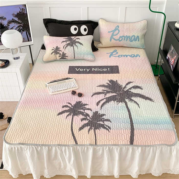 91家纺网 家纺一手货源 找家纺 昔可家纺 2023新款ins简约风乳胶凉席 日落椰树