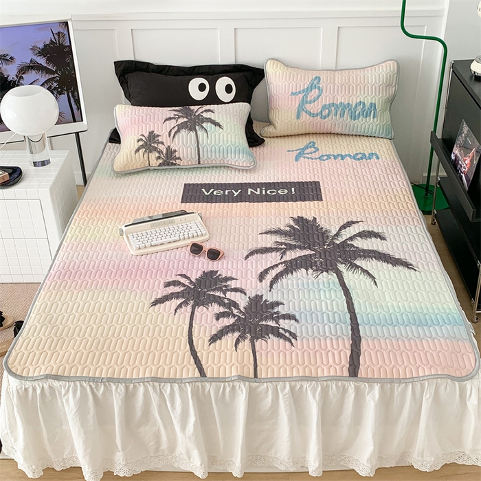 91家纺网 家纺一手货源 找家纺 昔可家纺 2023新款ins简约风乳胶凉席 日落椰树