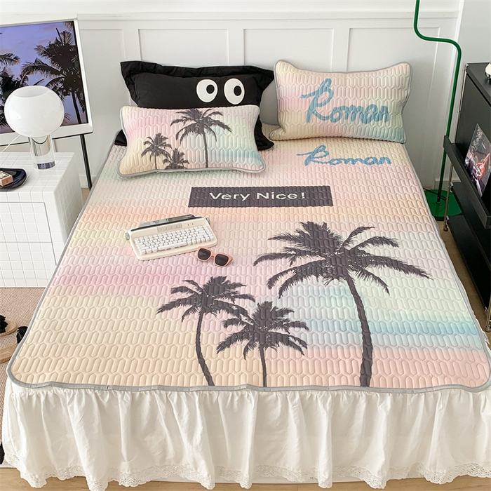 91家纺网 家纺一手货源 找家纺 昔可家纺 2023新款ins简约风乳胶凉席 日落椰树