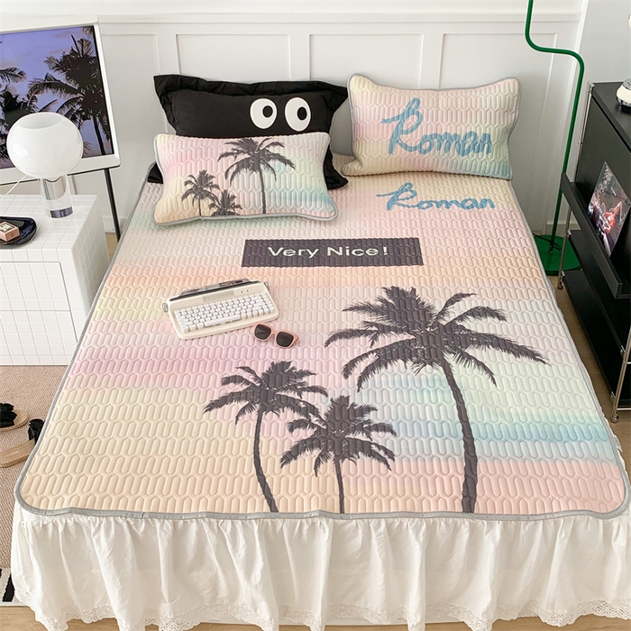 91家纺网 家纺一手货源 找家纺 昔可家纺 2023新款ins简约风乳胶凉席 日落椰树