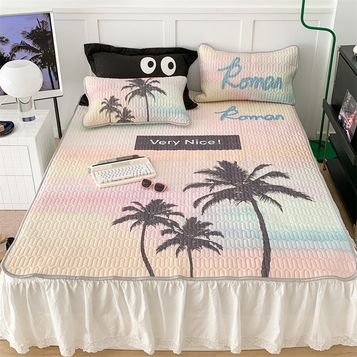 91家纺网 家纺一手货源 找家纺 昔可家纺 2023新款ins简约风乳胶凉席 日落椰树