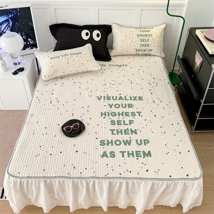 91家纺网 家纺一手货源 找家纺 昔可家纺 2023新款ins简约风乳胶凉席 泼墨字母