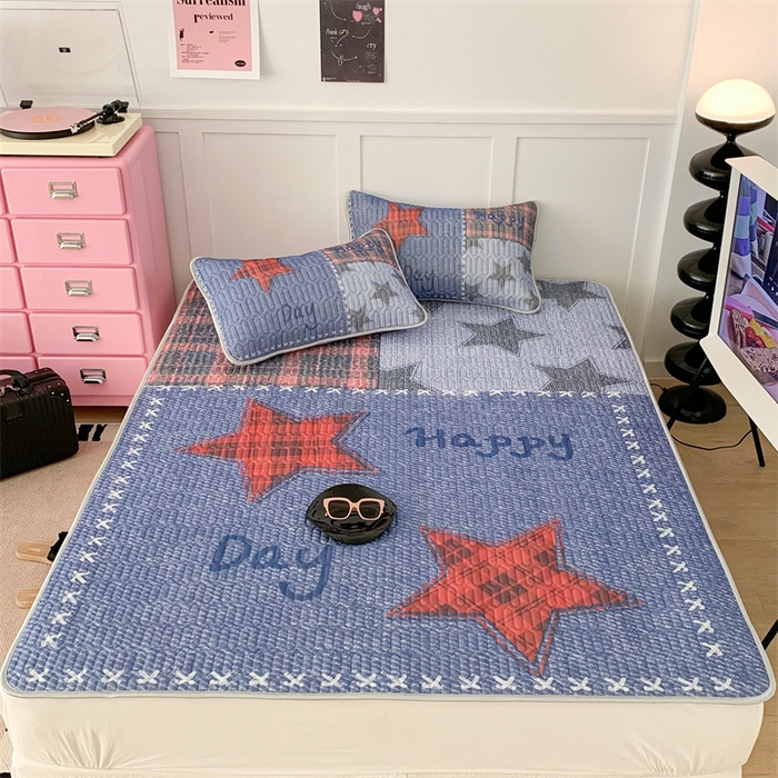 91家纺网 家纺一手货源 找家纺 昔可家纺 2023新款ins简约风乳胶凉席 牛仔星星